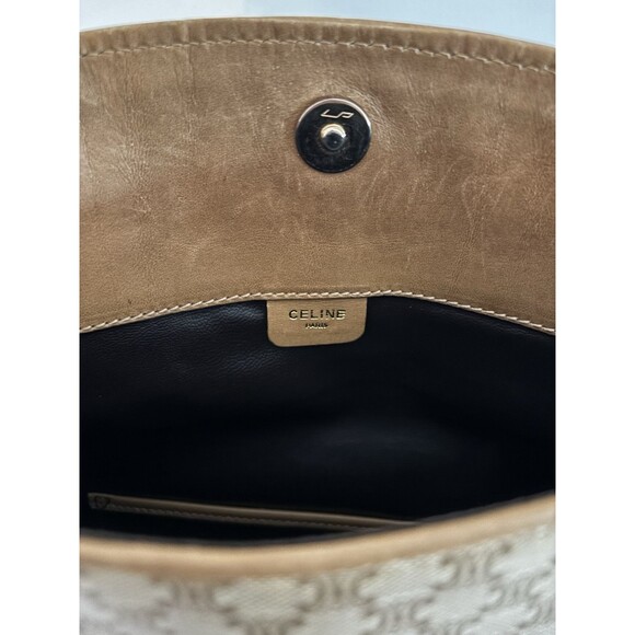 Celine Vintage Macadam Triomphe Canvas & Leather Clutch Bag Authentic Classic - Picture 12 of 14